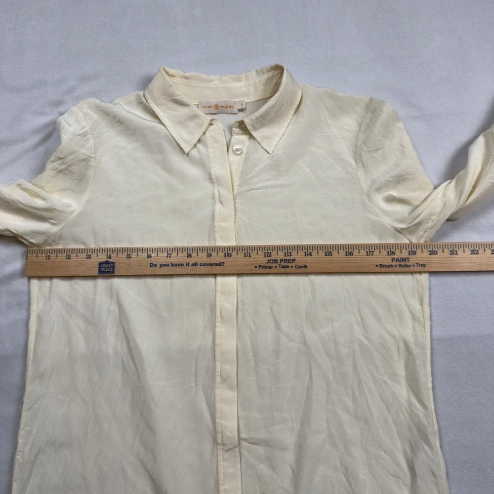 Tory Burch Silk Ruffle Cuff Blouse Cream Ivory Button Down‎ Shirt Size 8 49863